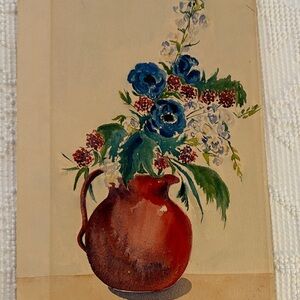Beautiful Water Color Still Life Pitcher of Flowers